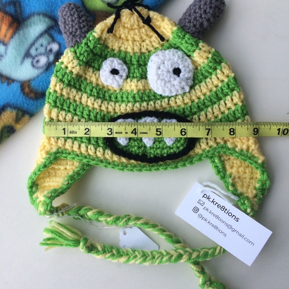 Handmade Crochet Monster hat & fleece lovey - Picture 5 of 7